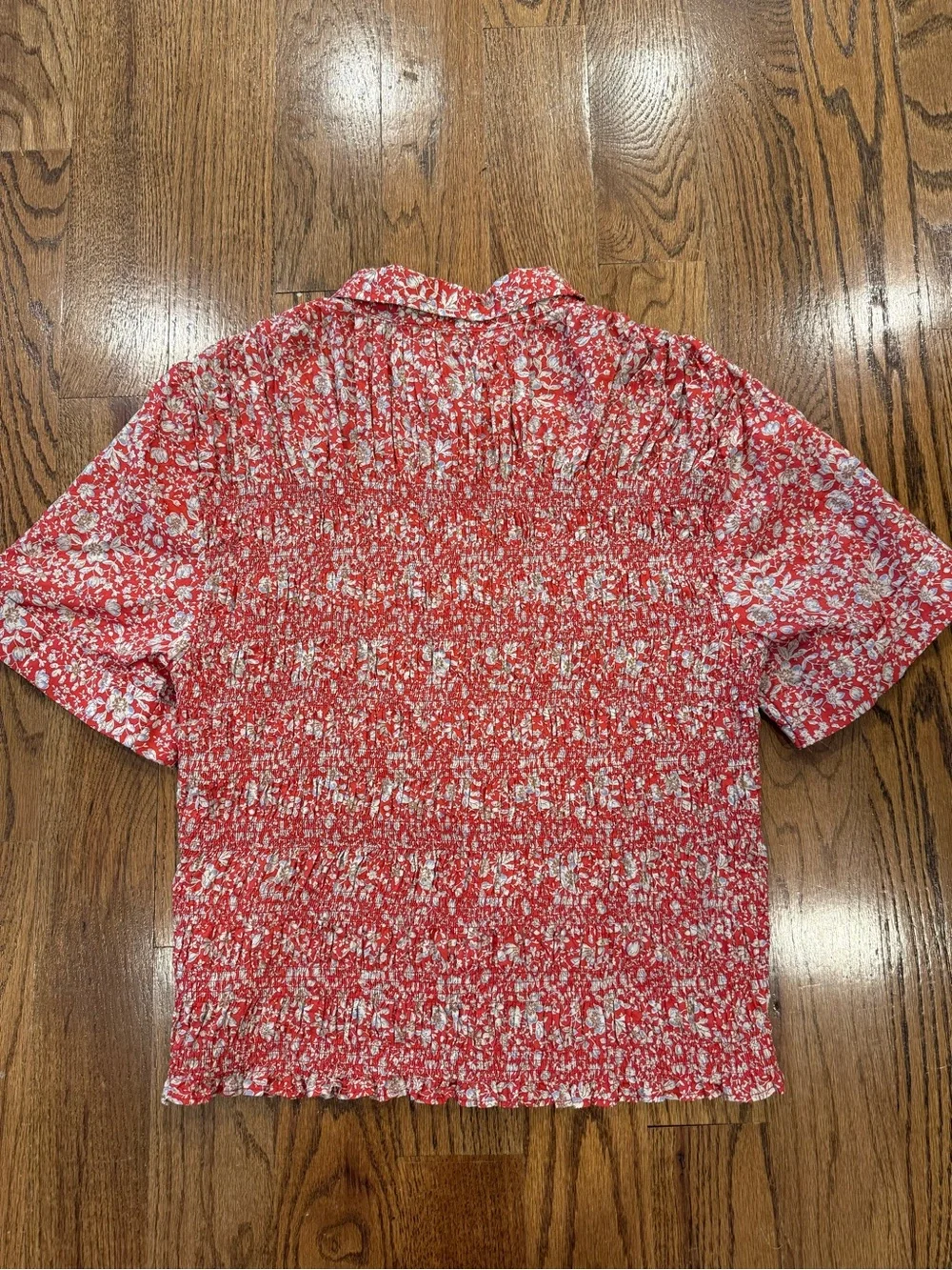 J. Crew Liberty fabric Smocked button-up short-sleeve shirt floral print size L